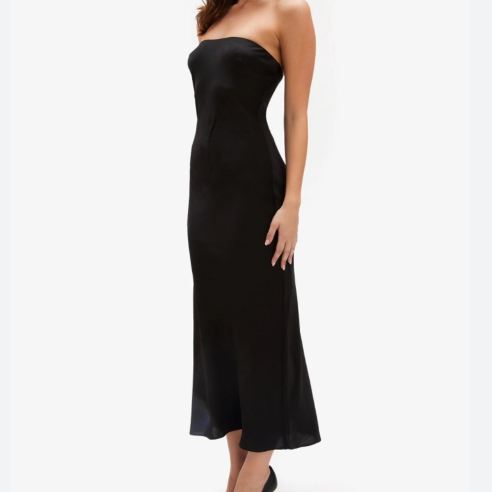 Bardot Strapless Black Midi Dress